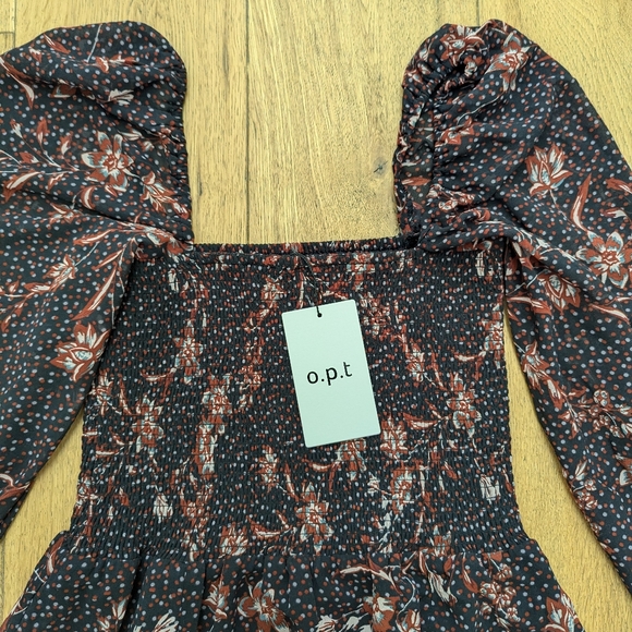 o.p.t. Classic Smocked Maxi Dress NWT size XS long sleeves and leg slit - Picture 5 of 7